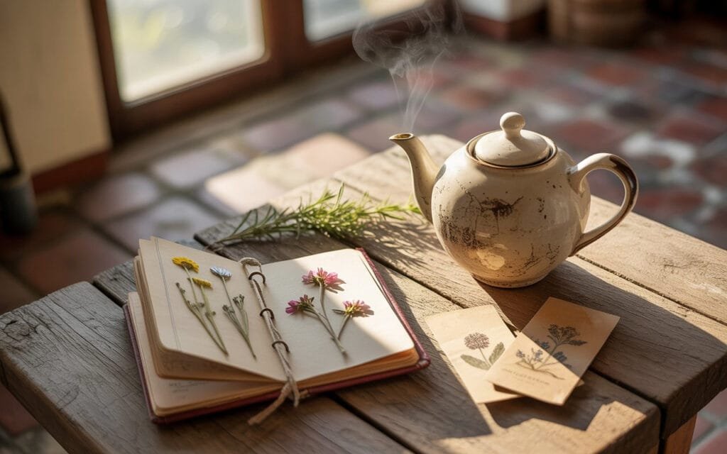 Planning a new self-sufficiency at home journey over tea and seed packets.