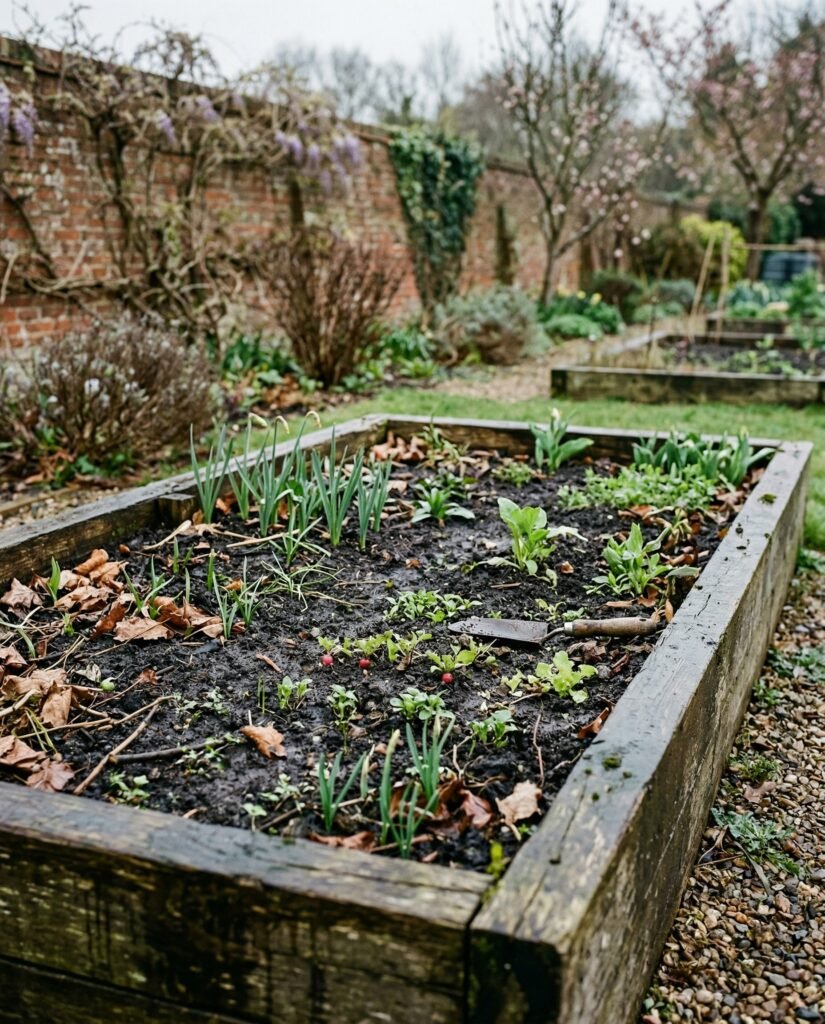 UK spring garden in April showing real conditions