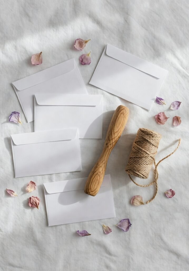 a calm flatlayof seed packets and petals for people who feel behind on spring gardening